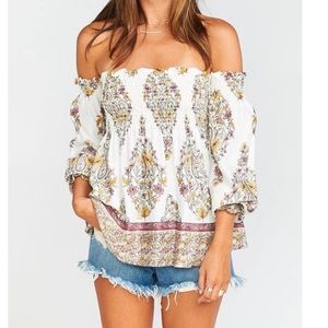 Show me your mumu Raquel smocked baby doll top size xs floral paisley print